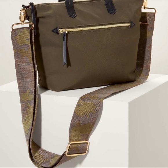 Stella & Dot Camo olive green wide bag strap gold hardware - Picture 2 of 3